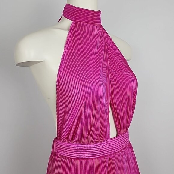 Sincerley Jules Women's Hot Pink Pleated Cross Over Halter Dress Lined Sz Medium - Picture 3 of 12